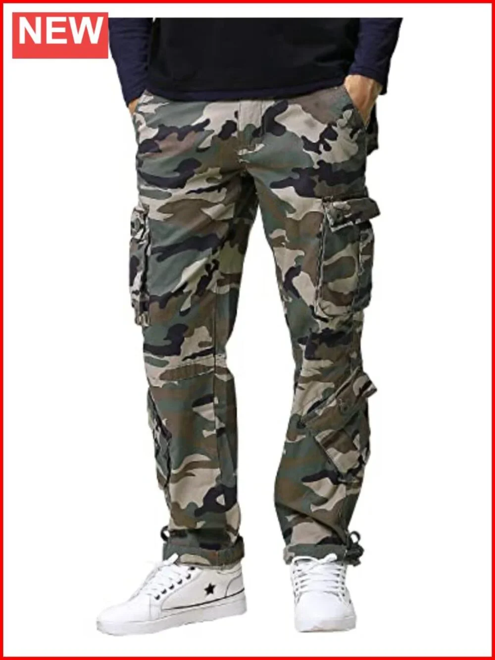 Men's Cargo Pants With 8 Pockets Drawstring Waist Cotton